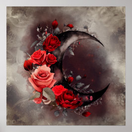 Hexerei | Crescent Moon mit gotischen Rote Rosen Poster