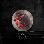 Hexerei | Crescent Moon mit gotischen Rote Rosen Runde Wanduhr
