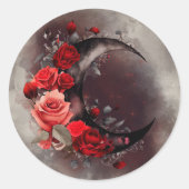 Hexerei | Crescent Moon mit gotischen Rote Rosen Runder Aufkleber (Vorderseite)