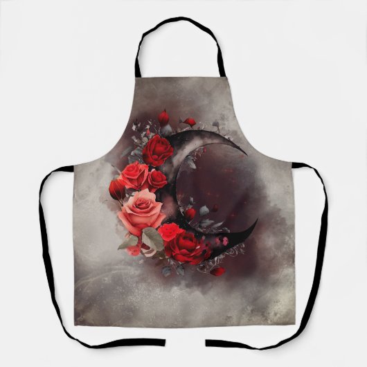 Hexerei | Crescent Moon mit gotischen Rote Rosen Schürze (Vorderseite)