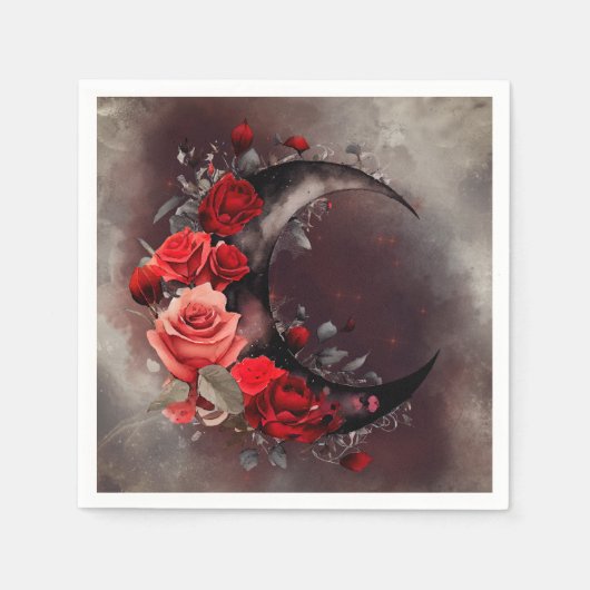 Hexerei | Crescent Moon mit gotischen Rote Rosen Serviette (Vorderseite)