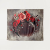Hexerei | Crescent Moon mit gotischen Rote Rosen Wandteppich (Vorderseite (Horizontal))