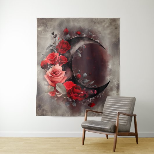 Hexerei | Crescent Moon mit gotischen Rote Rosen Wandteppich (Beispiel)