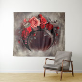 Hexerei | Crescent Moon mit gotischen Rote Rosen Wandteppich (Beispiel (Horizontal))