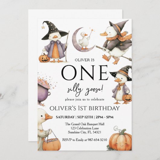 Hexerei GänseHalloween, ein Albernes Gänse 1. Part Einladung (Vorne/Hinten)