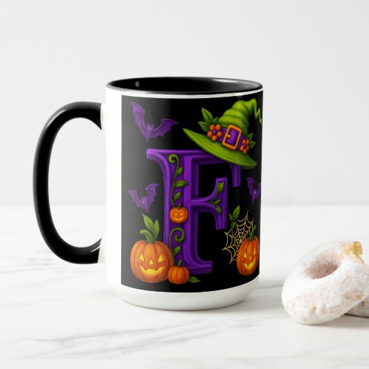 Hexerei Halloween Initial "F"-Tasse Tasse (Mit Donut)