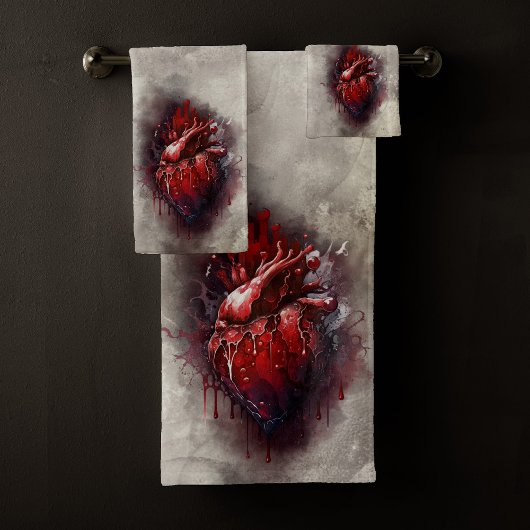 Hexerei | Herz mit Tropfen an Rotblutungen und Gol Badhandtuch Set