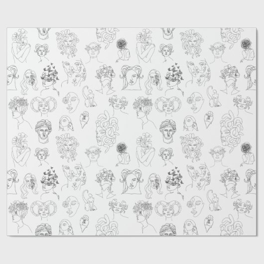 Hexerei Monster Line Art Wrapping Paper Geschenkpapier (Flach)