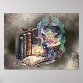 Hexerei | Pastel Spellbook Tomen und Kristallball Poster