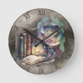 Hexerei | Pastel Spellbook Tomen und Kristallball Runde Wanduhr (Vorderseite)