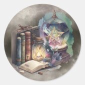 Hexerei | Pastel Spellbook Tomen und Kristallball Runder Aufkleber (Vorderseite)