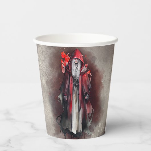 Hexerei | Rote Hexe mit dunklen bösen gotischen Sc Pappbecher (Rückseite)