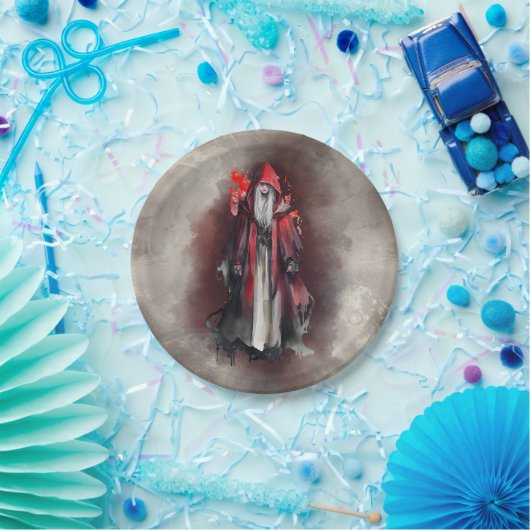 Hexerei | Rote Hexe mit dunklen bösen gotischen Sc Pappteller (Party)