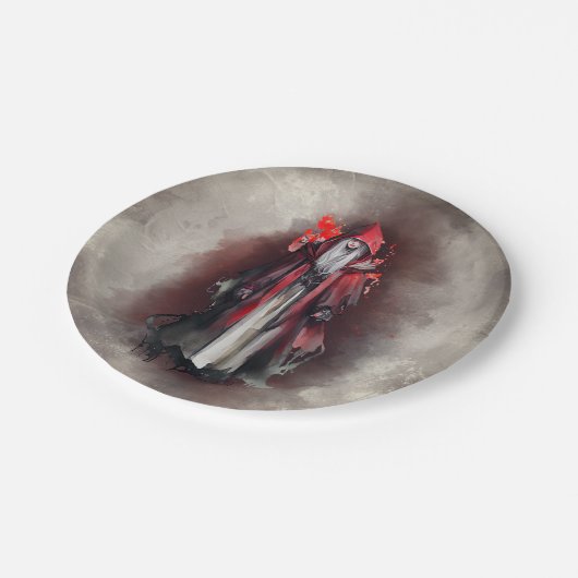 Hexerei | Rote Hexe mit dunklen bösen gotischen Sc Pappteller (Schrägansicht)