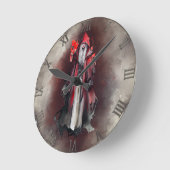 Hexerei | Rote Hexe mit dunklen bösen gotischen Sc Runde Wanduhr (Winkel)