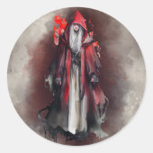 Hexerei | Rote Hexe mit dunklen bösen gotischen Sc Runder Aufkleber (Vorderseite)