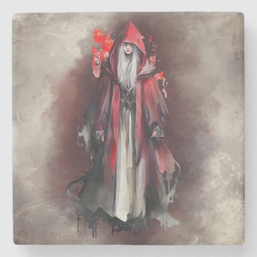 Hexerei | Rote Hexe mit dunklen bösen gotischen Sc Steinuntersetzer (Vorderseite)