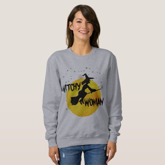 Hexerei Silhouette Flying Hexon Moon Stars Sweatshirt (Vorne ganz)