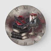 Hexerei | Spellbook-Gräber und Schädelkerze Runde Wanduhr (Vorderseite)