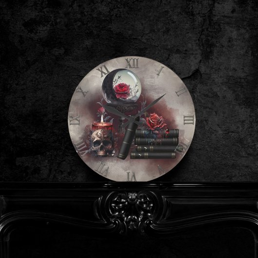 Hexerei | Zauberbücher und Kristallkugel Runde Wanduhr