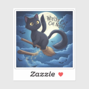 Hexy Cat Night - Zauberhaftes Schwarzes Katzen Hal Aufkleber