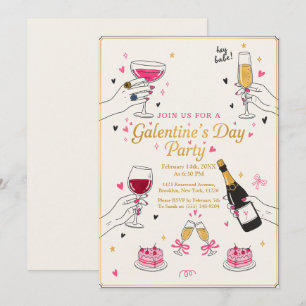 Hey Babe Galentines Party Wein Kuchen Einladung