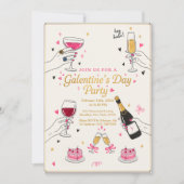 Hey Babe Galentines Party Wine Cake Einladung (Vorderseite)