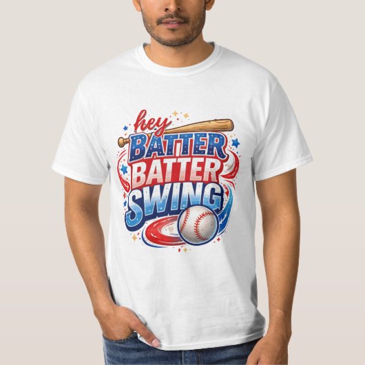 Hey Batter Batter Swing Baseball T-Shirt (Vorderseite)