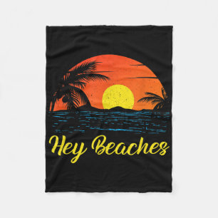Hey Beaches Hola Retro Sunset Funny Beach Urlaub Fleecedecke