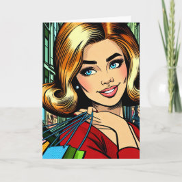 Hey Bestie, Retro Pop Art Comic Shopping Girl Karte