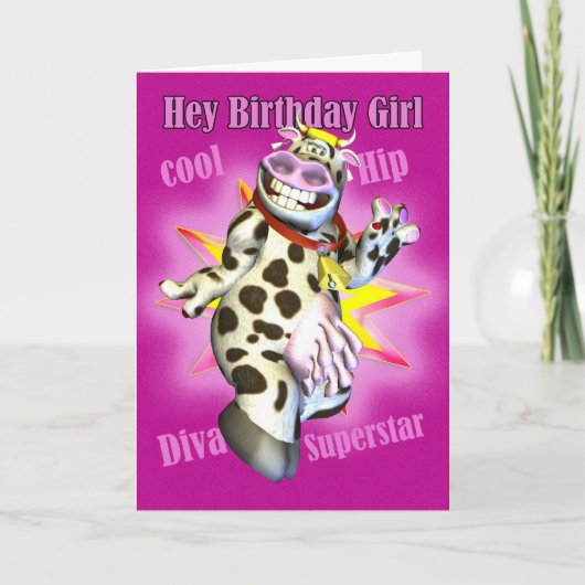 Hey Birthday Girl niedlich Cow Posing Card Karte (Vorderseite)