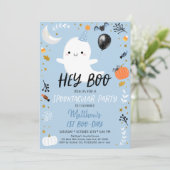 Hey Boo Blue Ghost Halloween Geburtstag Einladung (Stehend Vorderseite)