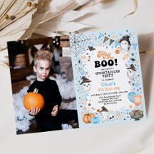 Hey Boo! Blue Halloween Ghost Boy Birthday