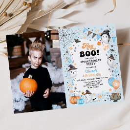Hey Boo! Blue Halloween Ghost Boy Birthday Einladung