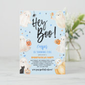 Hey Boo Blue Halloween Niedlich Ghosts Boy Geburts Einladung (Stehend Vorderseite)