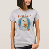 Hey Boo! Cute Ghost with Pumpkin Latte  T-Shirt (Vorderseite)