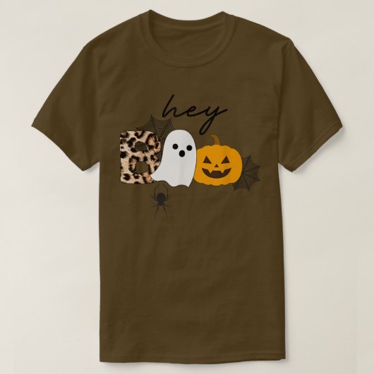 Hey Boo Funny Halloween Pumpkin Ghost Spooky Leopa T-Shirt (Design vorne)