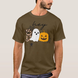 Hey Boo Funny Halloween Pumpkin Ghost Spooky Leopa T-Shirt