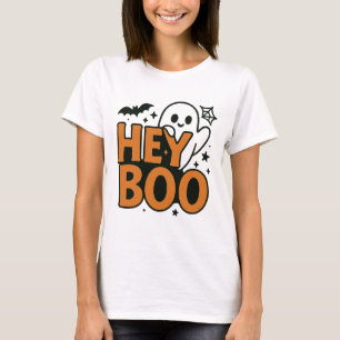 Hey Boo   Funny Orange & Black Ghost Frauenhaus T-Shirt