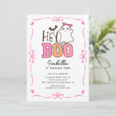 Hey Boo Ghost Birthday Party Einladung (Stehend Vorderseite)