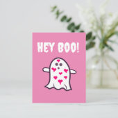 Hey Boo! Ghost Covered in den Herzen Postkarte (Stehend Vorderseite)