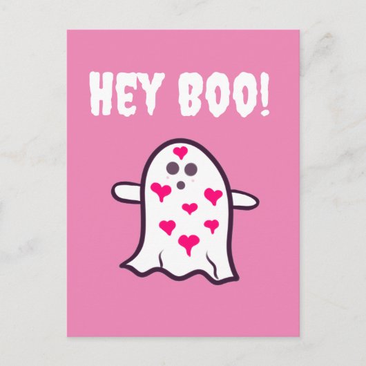 Hey Boo! Ghost Covered in den Herzen Postkarte (Vorderseite)