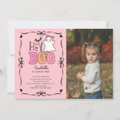 Hey Boo Ghost Foto Geburtstag Einladung (Vorderseite)