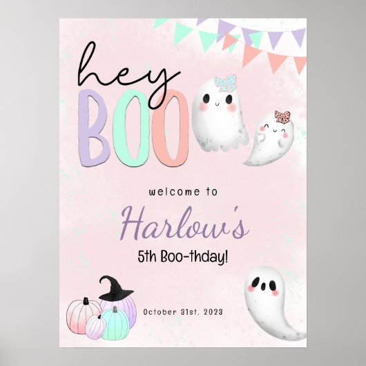 Hey Boo Ghost Pastel Halloween Geburtstag Willkomm Poster (Vorne)