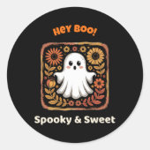 Hey Boo Ghost Retro Halloween Spooky Niedlichen Ok Runder Aufkleber (Vorderseite)