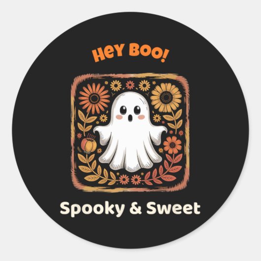 Hey Boo Ghost Retro Halloween Spooky Niedlichen Ok Runder Aufkleber (Vorderseite)