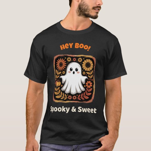Hey Boo Ghost Retro Halloween Spooky Niedlichen Ok T-Shirt (Vorderseite)