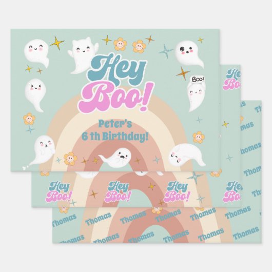 Hey Boo goovy halloween Retro-Kindergeburtstag Geschenkpapier Set (Set)