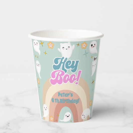 Hey Boo goovy halloween Retro-Kindergeburtstag Pappbecher (Vorderseite)
