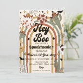 Hey Boo! Groovy Cactus Halloween 1. Geburtstag Einladung (Stehend Vorderseite)